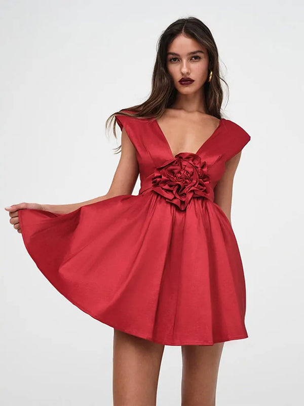Floral & Bow Red Backless Mini Dress Casual - 3IN SMART Shop  #