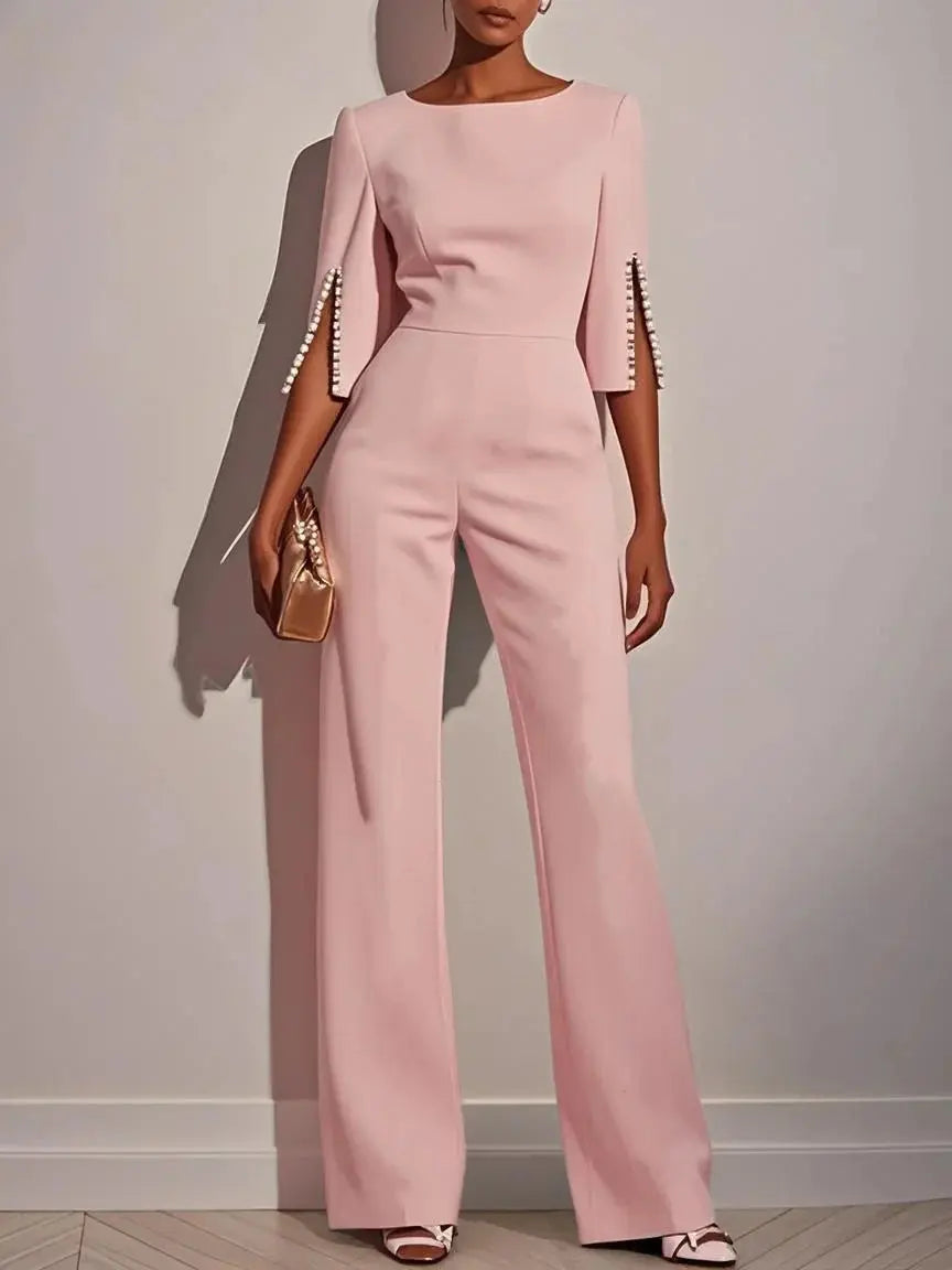 Chic Jumpsuit with Beading A Straight-Leg Classic - Loran