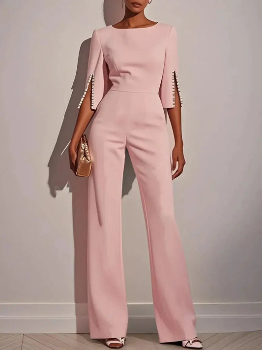 Chic Jumpsuit with Beading A Straight-Leg Classic - Loran