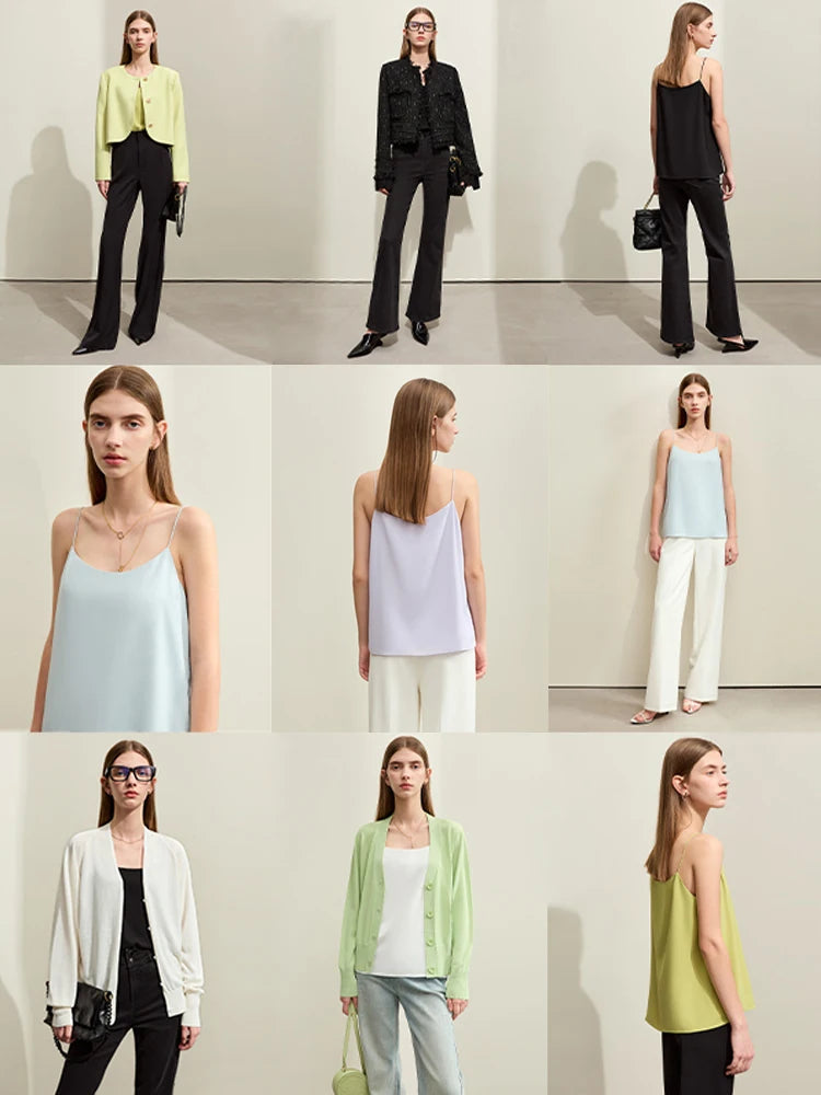 AMII Minimalism Camis For Women 2025 Spring New Commuter Straight Solid Halter Chiffon Female Comfortable Casual Tanks 12411011 Loran
