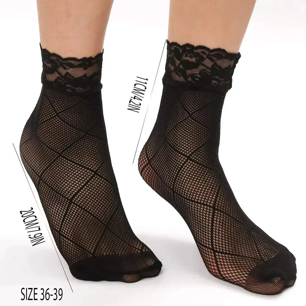 5 Pairs Vintage Lace & Mesh Ankle Socks for Women