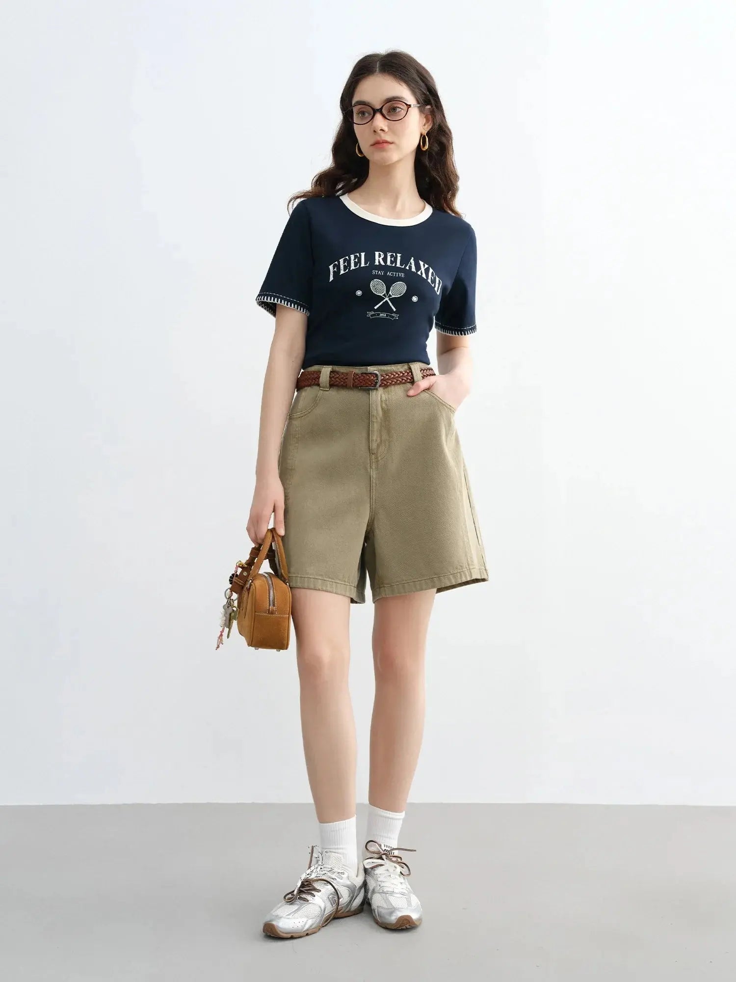Women's Summer Contrast-Stitch Cotton Tee LORAN STORE