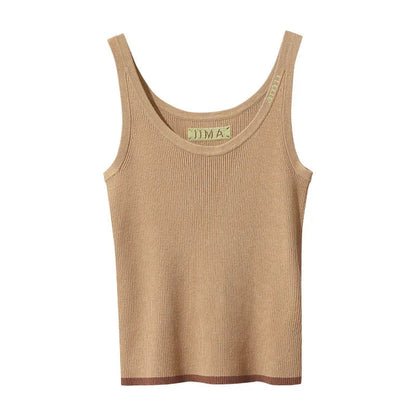 Amii Top Women 2026 Spring New U-neck Letter Jacquard Slim Vest Camisole Casual Sleeveless Knitted Women's Inner Top 12611005 Loran
