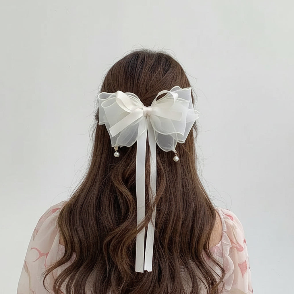 Ribbon Bowknot Hair Clip & Pearl Hairpin