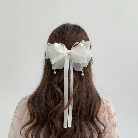 Ribbon Bowknot Hair Clip & Pearl Hairpin