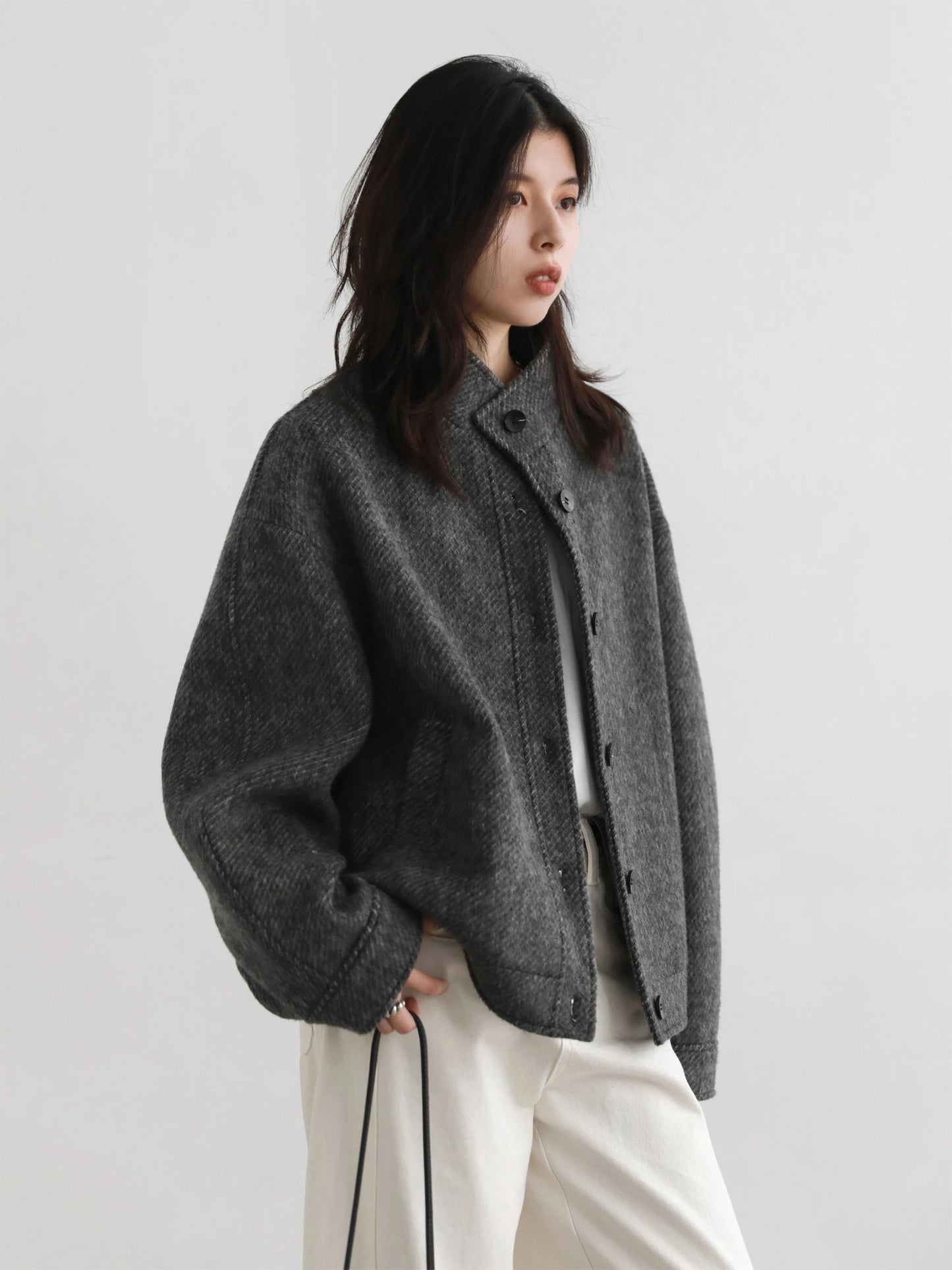 Retro Short Woolen Coat Stand-Up Collar Winter Jacket Loran