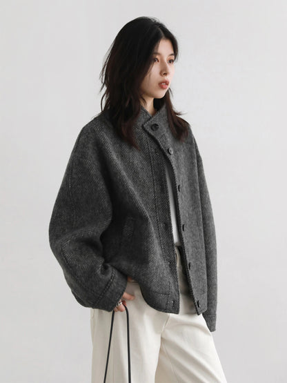 Retro Short Woolen Coat Stand-Up Collar Winter Jacket Loran