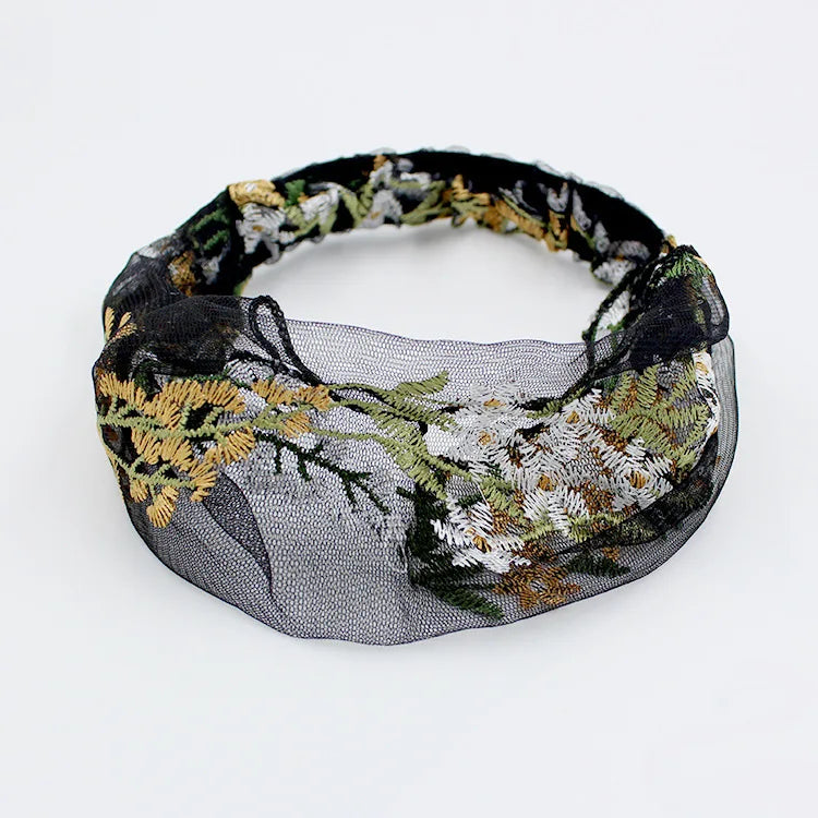 Embroidered Lace Flower Headbands for Women
