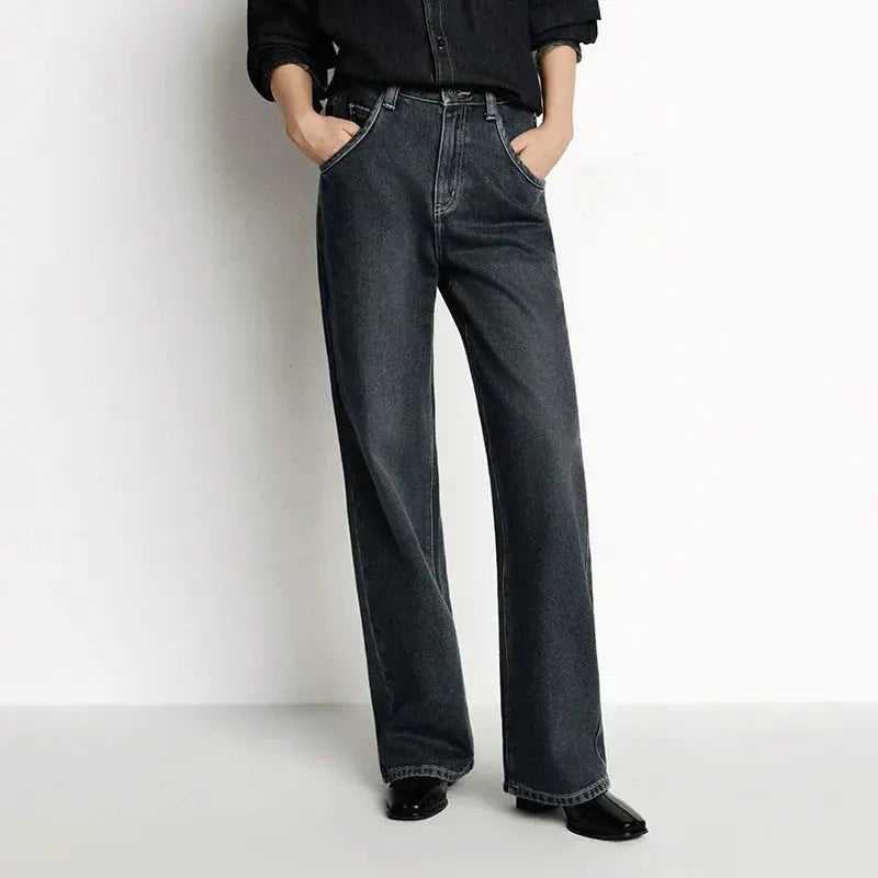 High Waist Fleece Lined Wide Leg Jeans Loran