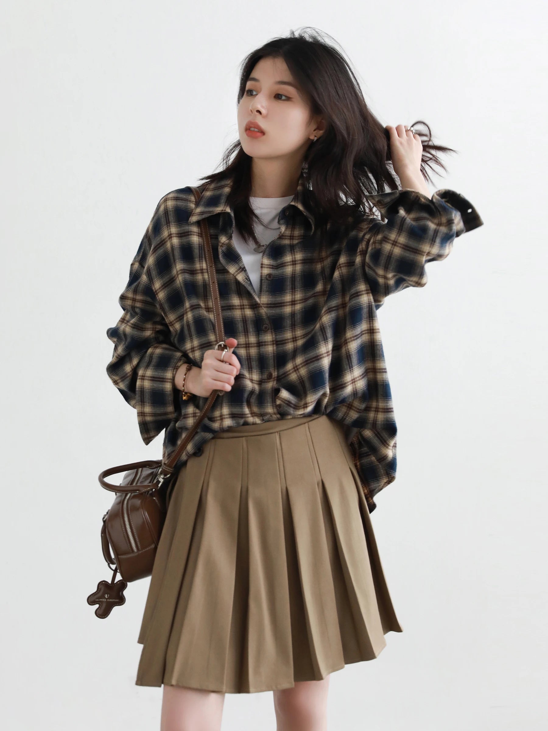 Long Sleeve Plaid Shirt Casual Loose Fit Autumn Blouse Loran