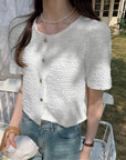 Chic White Summer Blouse - Sweet O-Neck Style