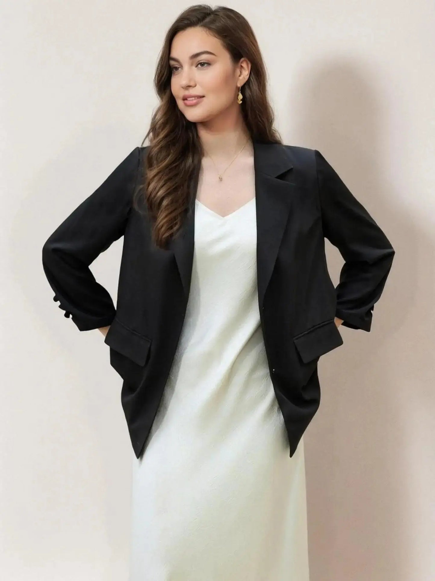 Cool Commuter Plus Size Long Sleeve Blazer - Loran