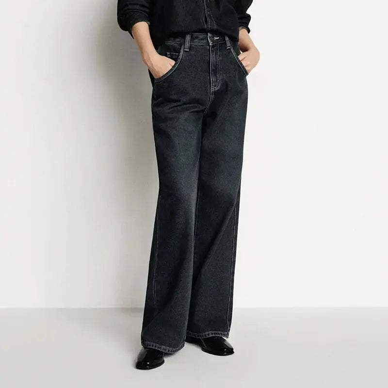 High Waist Fleece Lined Wide Leg Jeans Loran