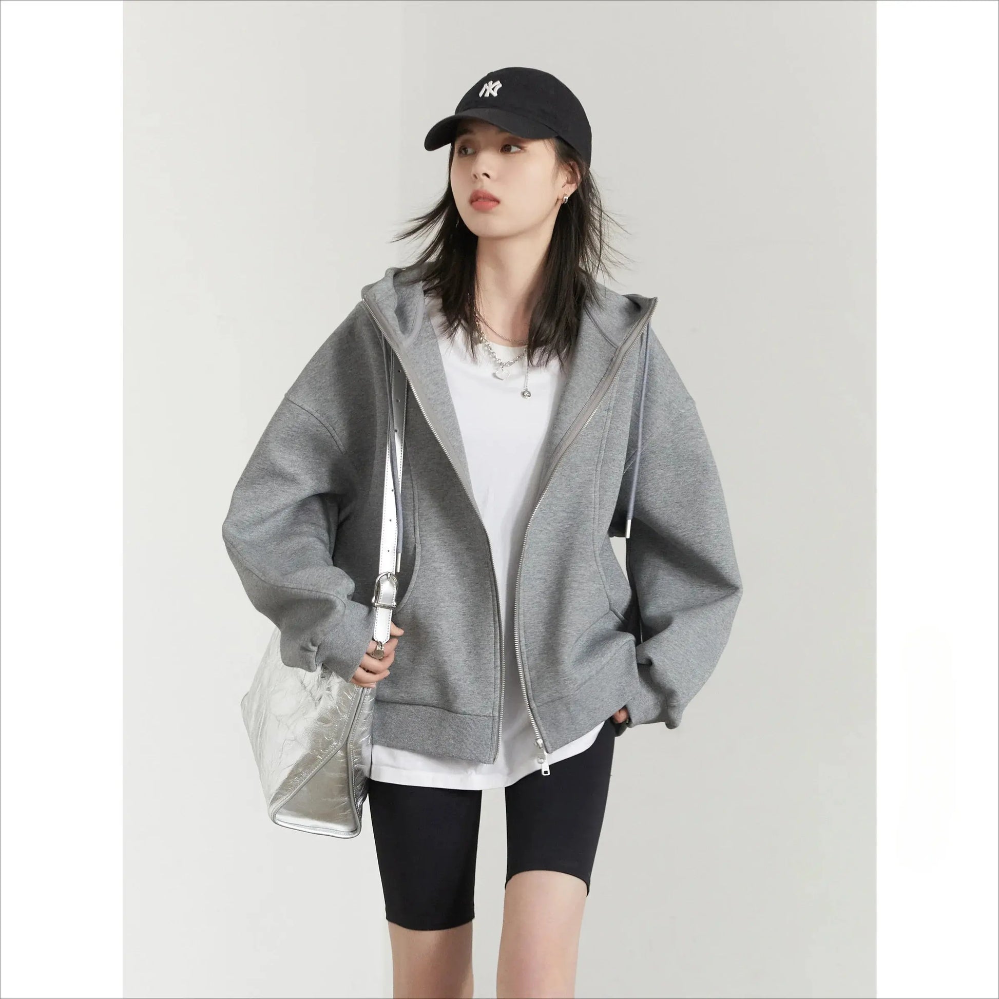 Women's Loose Drawstring Hooded Sweatshirt Jacket - Loran