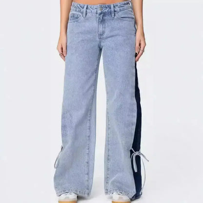 Patchwork Lace-Up Wide-Leg Trousers - Loran