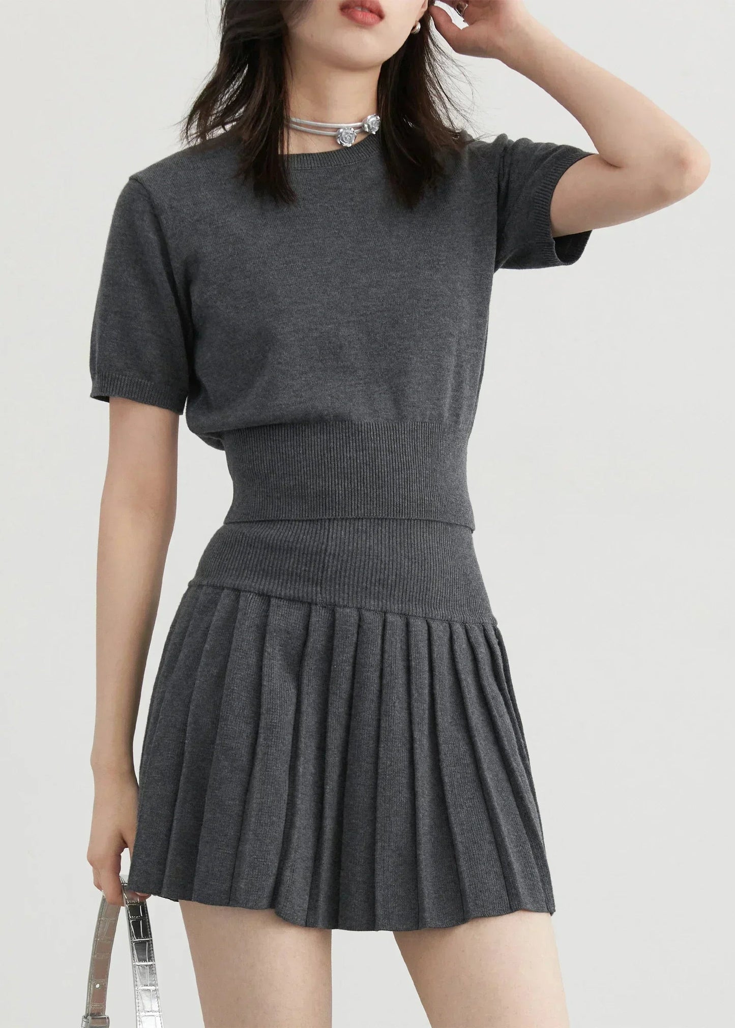 CHIC VEN Women Skirt Sets Solid Knitted Cardigan Short Sleeved Top Female Pleated Skirt Three Piece Optional Spring Autumn 2024 Loran
