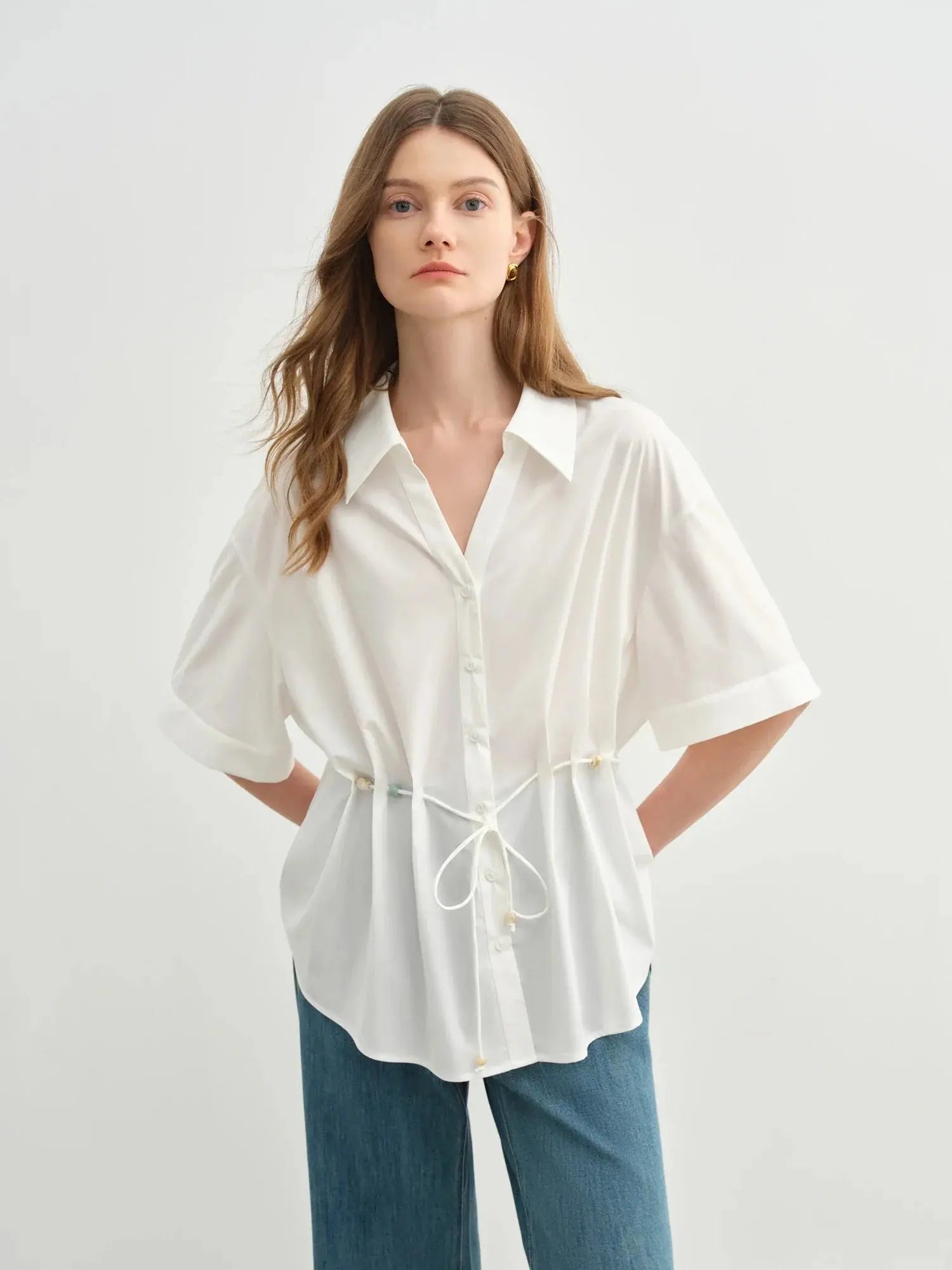 Temperament Lace-Up V-Neck Shirt for Summer LORAN STORE