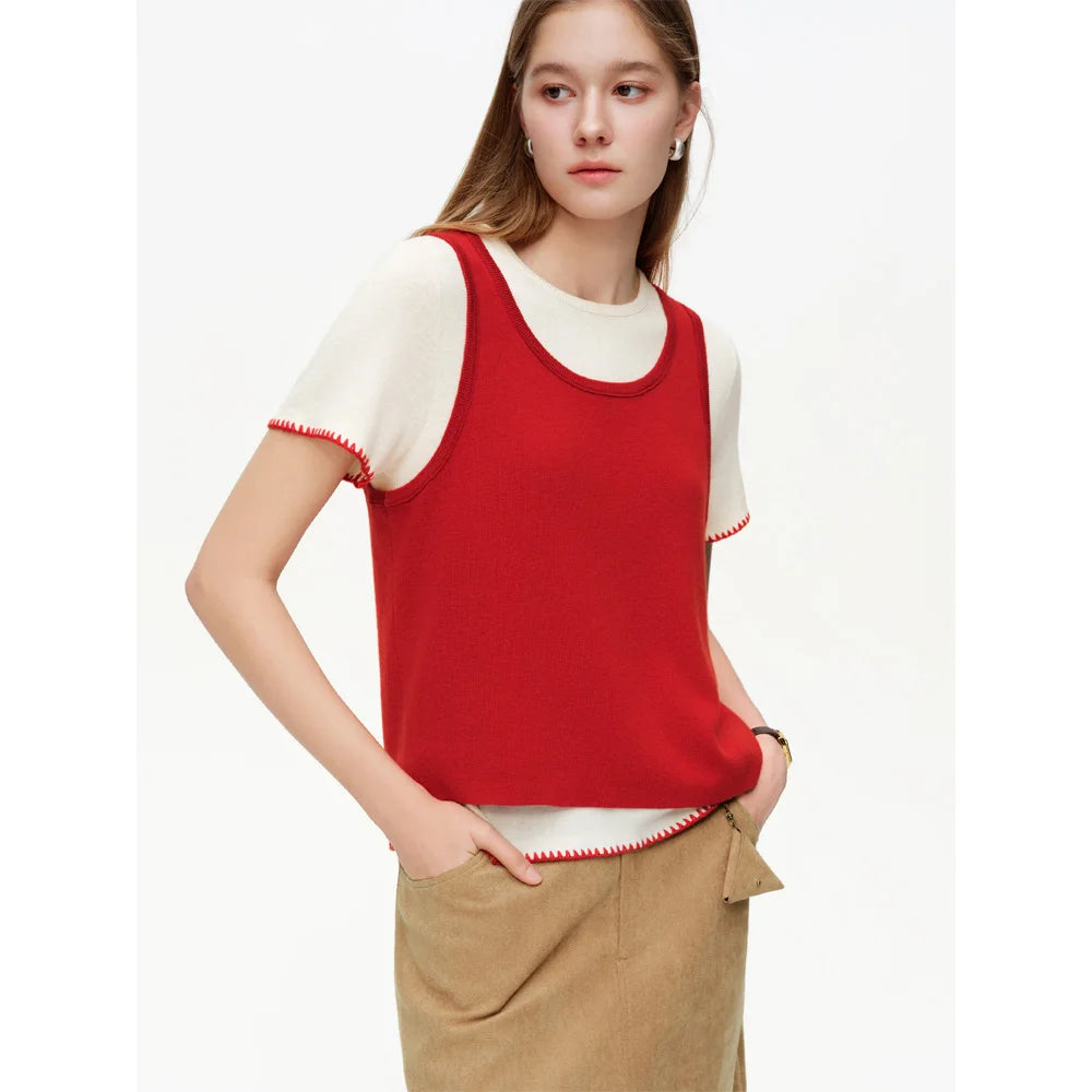 Women's Color-Block Knit 2-Piece Set Spring Fashion