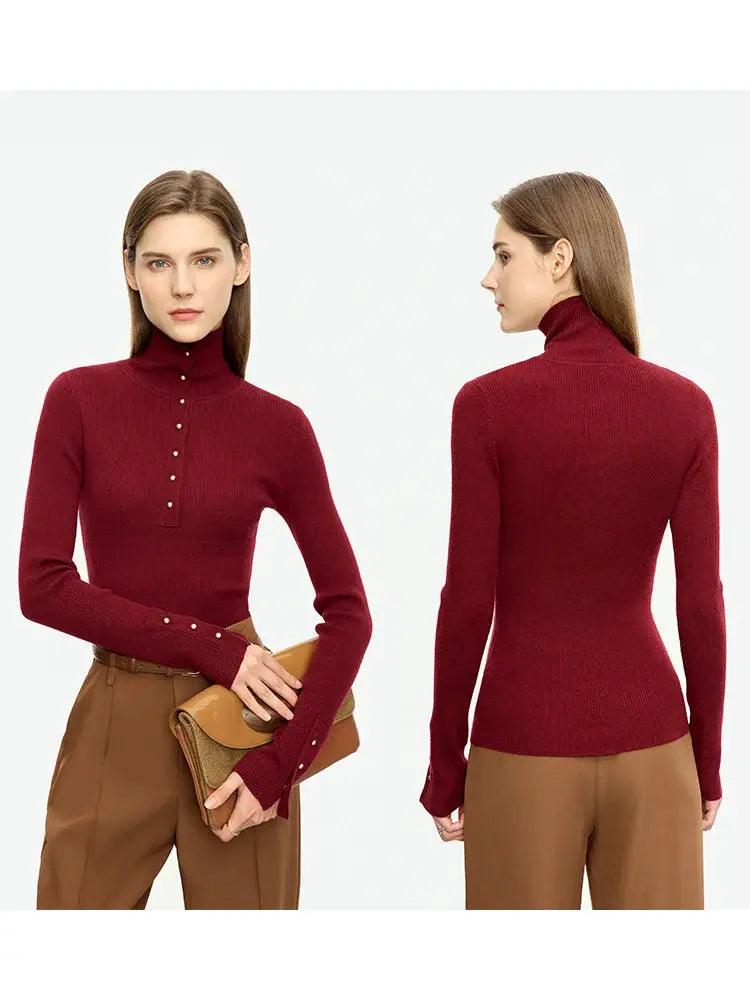 Women's Minimalist Half Cardigan Turtleneck - Loran