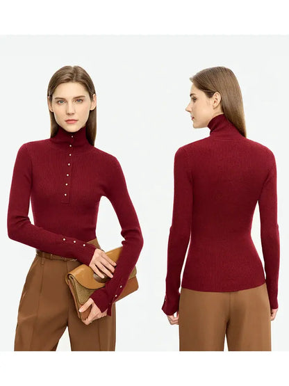 Women's Minimalist Half Cardigan Turtleneck - Loran