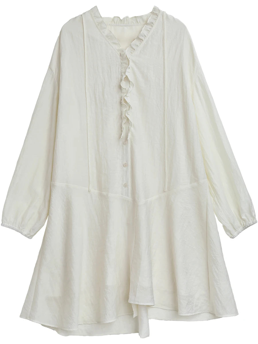 Women’s V-Neck Ruffled Long Sleeve Dress Casual Loran
