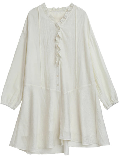 Women’s V-Neck Ruffled Long Sleeve Dress Casual Loran