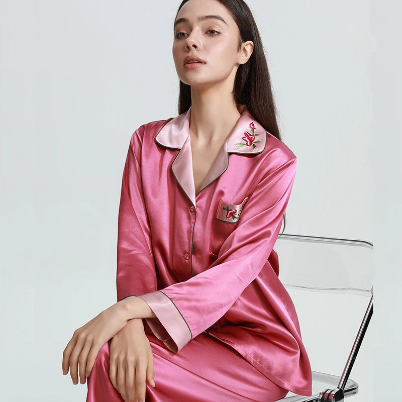 Luxury Embroidery Mulberry Silk Pajama Set Loran