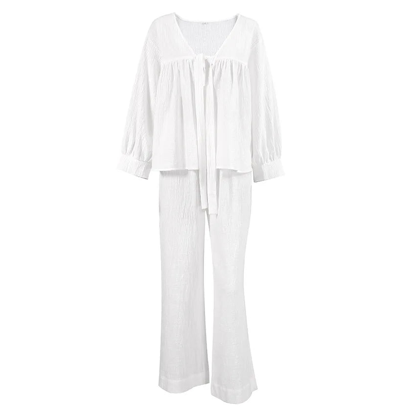 Women's Pajamas Cotton 2-Piece Set V-Neck Loran