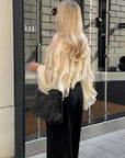 Chic Translucent Blouse with Layered Gauze and Ruffle Detail