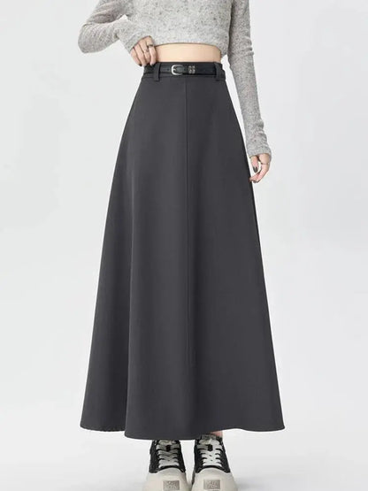 High-Waist A-Line Pleated Midi Skirt with Tie Belt - Loran