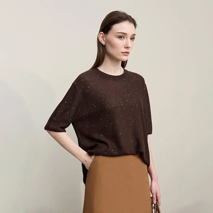Amii Women's Sweater 2026 Spring New Round Neck Medium Sleeve Knitted Sweater Loose Pullover Women's Long Sleeve Top 12651012 Loran