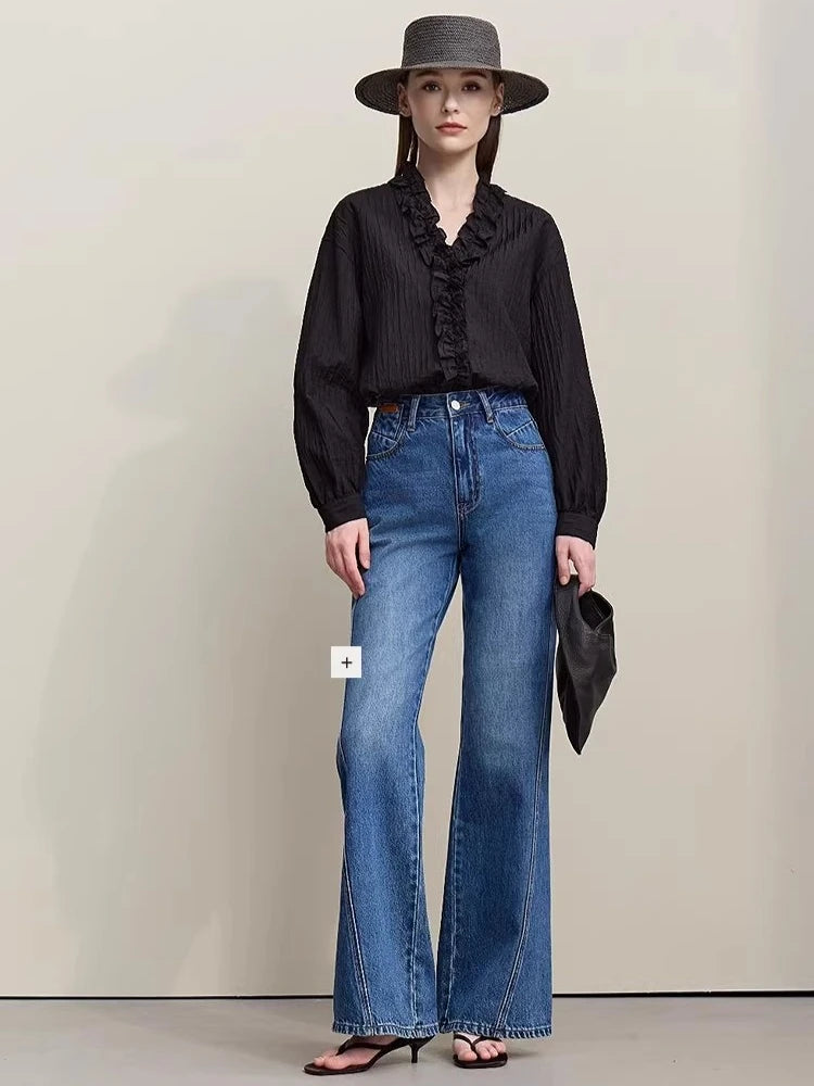 Amii Women Shirt 2026 Spring New Romantic Ruffles V-Neck Pullover Shirt Elegant Loose Long Sleeve Women's Blouses 12641123 Loran
