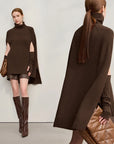 Chic Turtleneck Knit Sweater Cape | Solid Winter Pullover