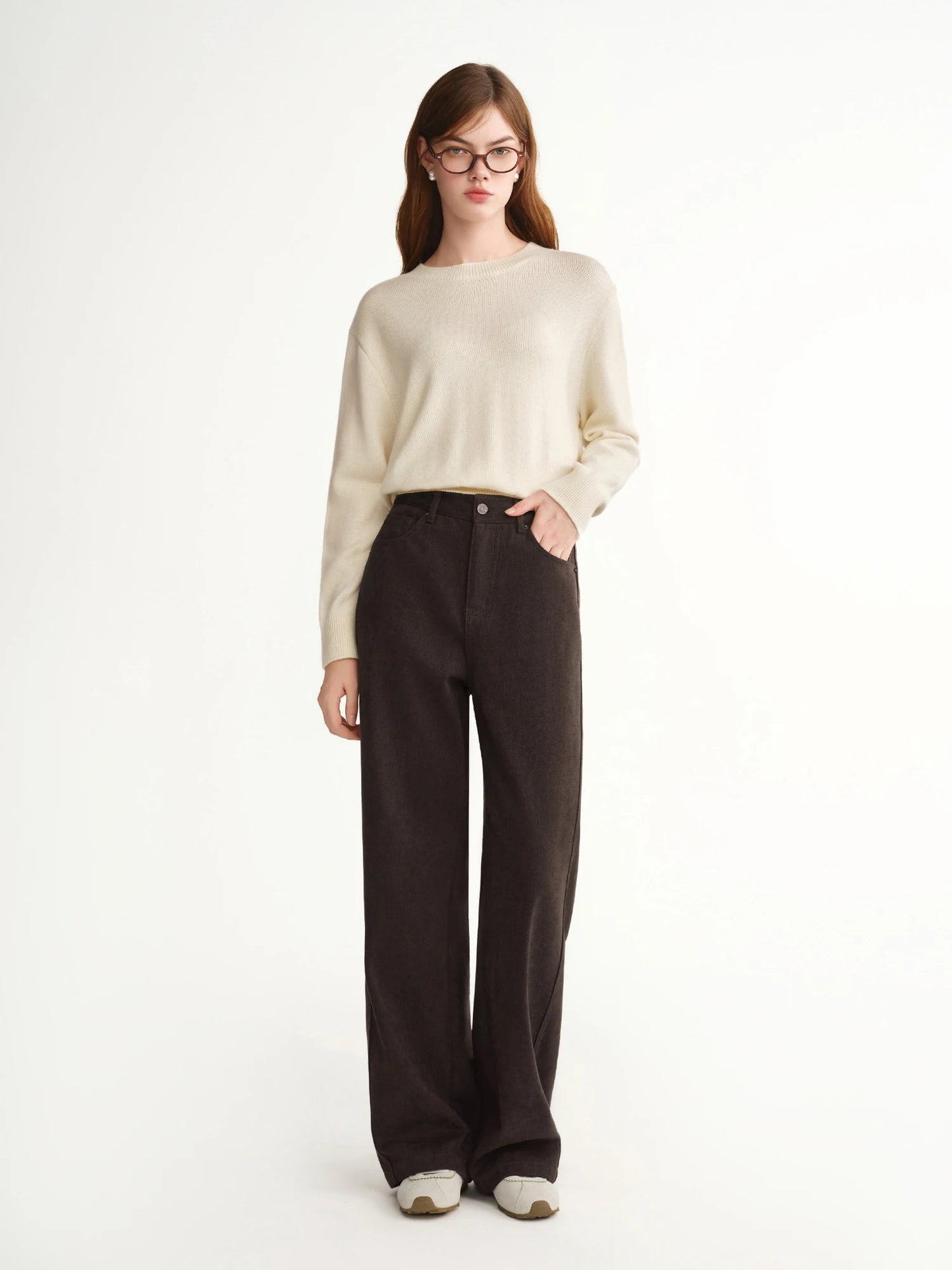 High Waist Wide Leg Pants Winter Office Trousers Loran