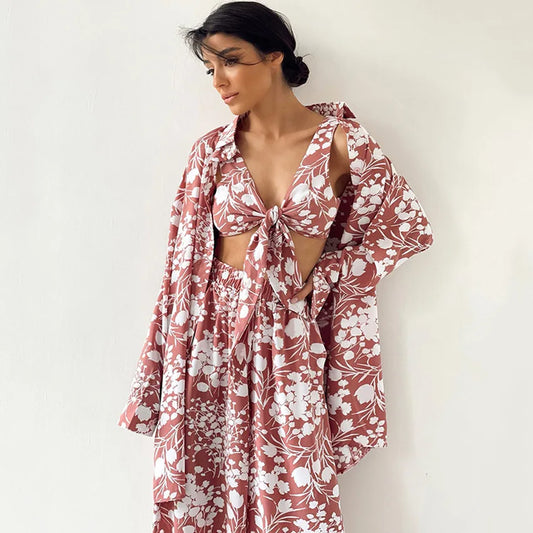 Women’s 3-Piece Floral Pajama Set Autumn Sleepwear & Loungewear - Loran