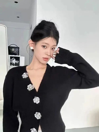 Retro Slim-Fit Floral Button Cardigan - Loran