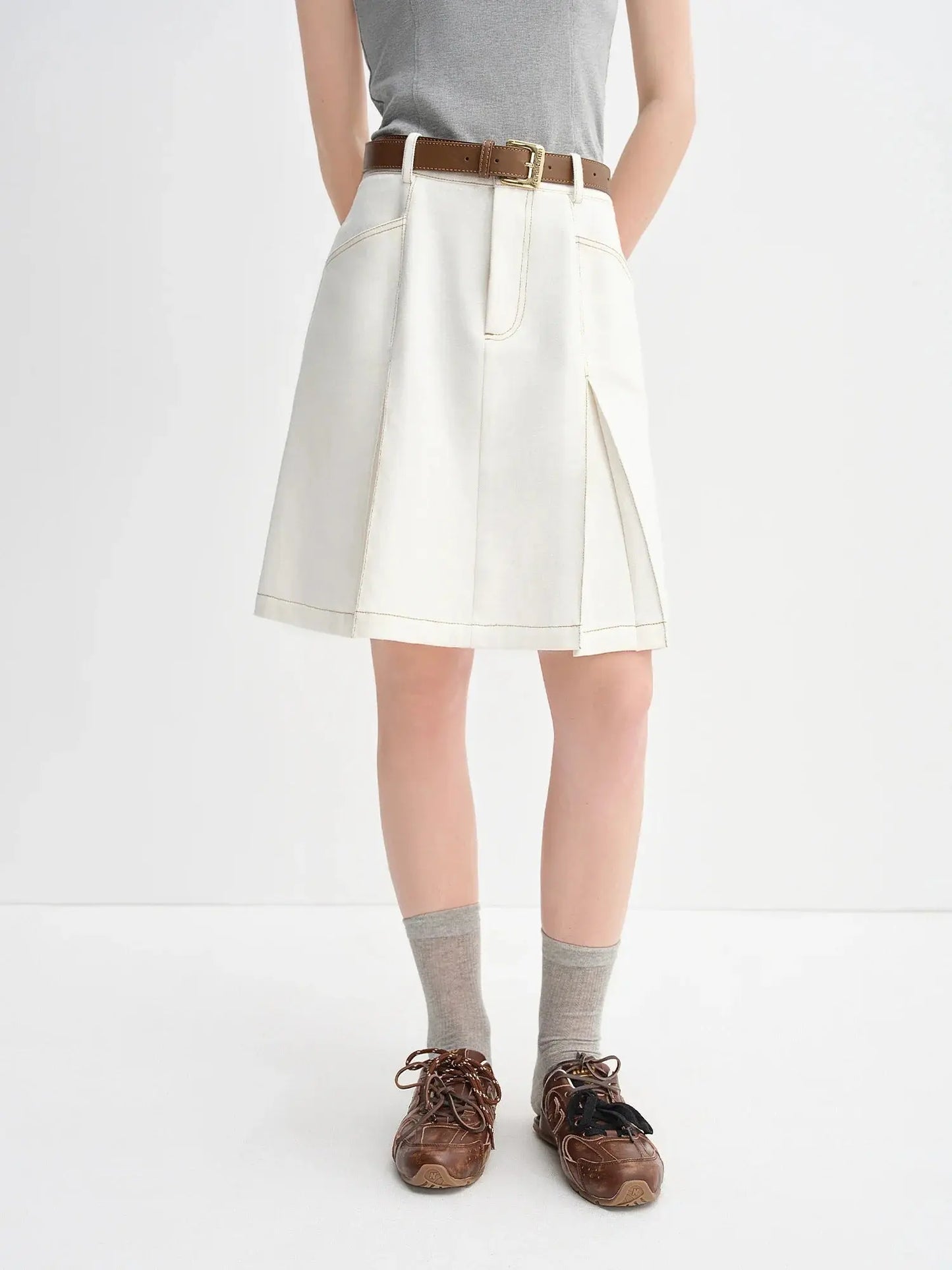 Retro Contrast A-Line Denim Skirt - Loran