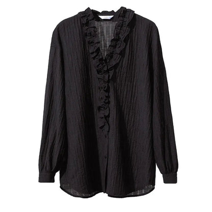 Amii Women Shirt 2026 Spring New Romantic Ruffles V-Neck Pullover Shirt Elegant Loose Long Sleeve Women's Blouses 12641123 Loran