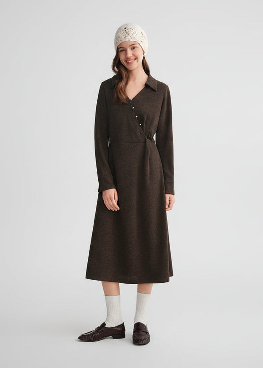 Women’s V-Neck Slant Placket Knitted Dress Retro Winter Style Loran