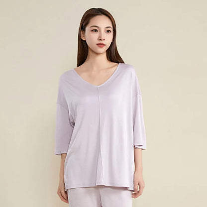 Spring Autumn 100% Mulberry Silk Women's Pajama Set Long Sleeve & Long Pants Loungewear PJs Breathable Comfortable Sleepwear Loran