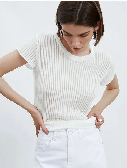 White Striped See Through Elegant Top - Loran
