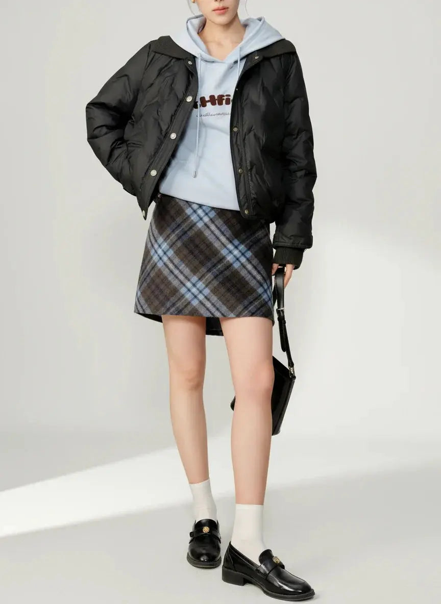 Winter Thicken Plaid Mini Skirt - Loran