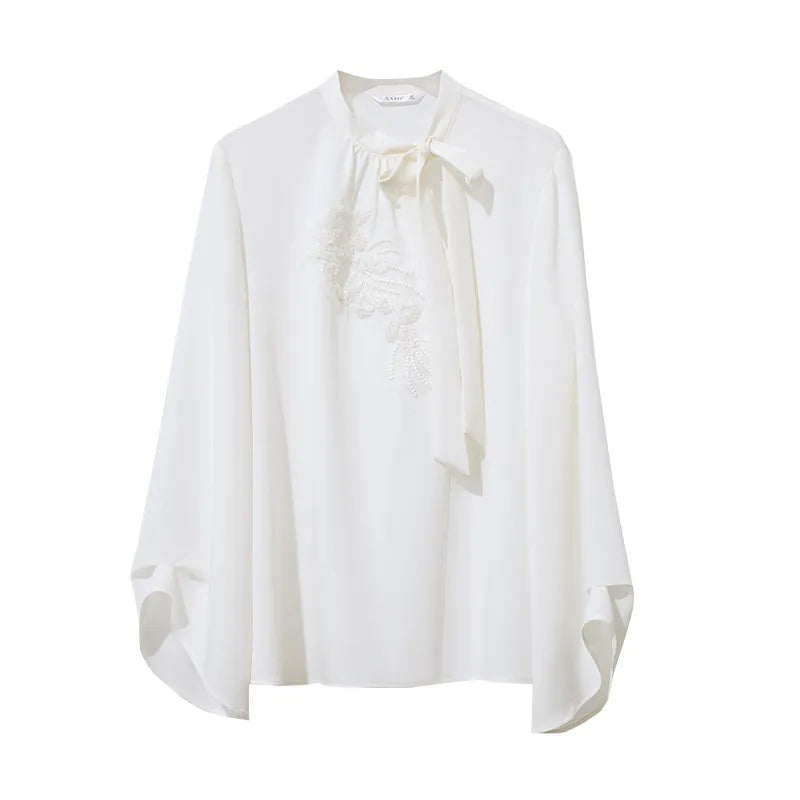 Amii Elegant Blouse For Woman 2026 Spring New Commuter Stand-up Collar Embroidered Chiffon Shirt Women's Loose Tops 12621027 Loran