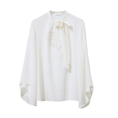 Amii Elegant Blouse For Woman 2026 Spring New Commuter Stand-up Collar Embroidered Chiffon Shirt Women's Loose Tops 12621027 Loran