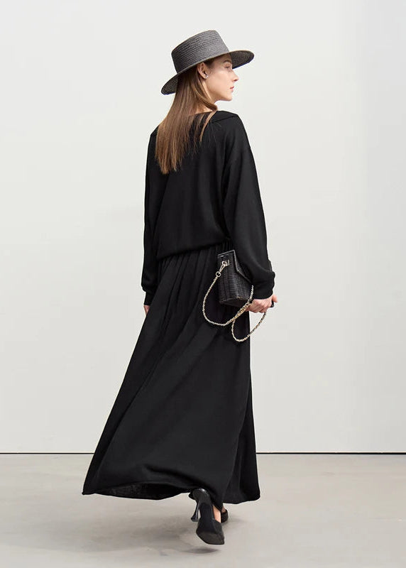 Amii Long Skirt 2026 Spring New Minimalist Wool Knitted Sweater Long A-Line Skirt Casual Solid Women's Long Sleeve Top 12651009 Loran