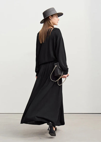 Amii Long Skirt 2026 Spring New Minimalist Wool Knitted Sweater Long A-Line Skirt Casual Solid Women's Long Sleeve Top 12651009 Loran