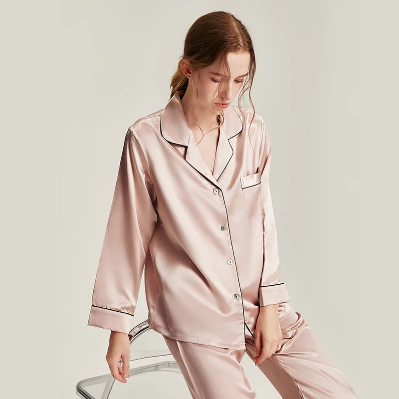 Real Silk Pajama Long Sleeve White Nightwear Loran