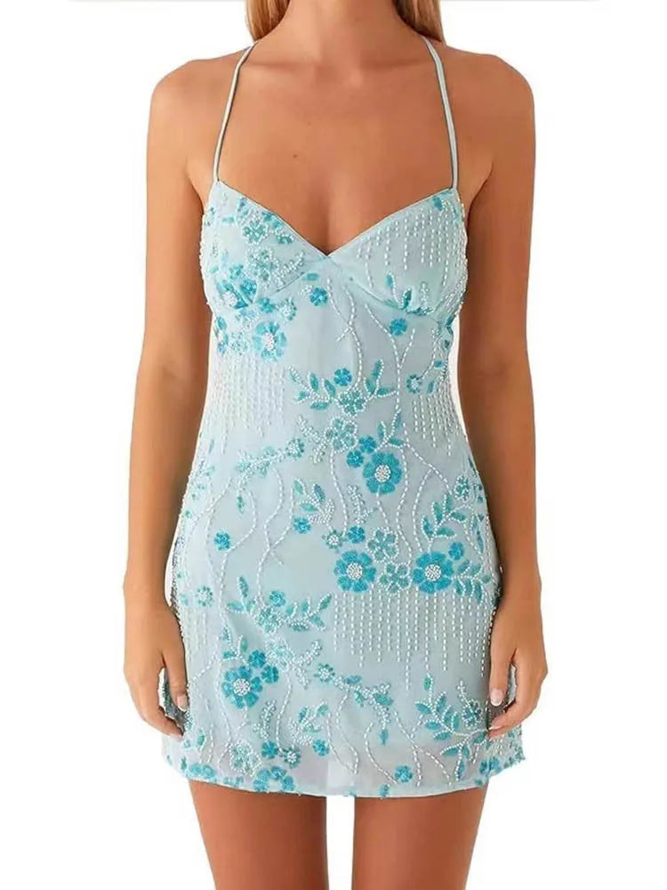 Women's Sequin Backless Spaghetti Strap Dress