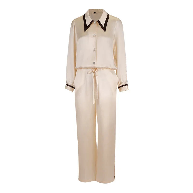 Contrast Silk Pajama Set Long-Sleeve Women's Sleepwear Loran