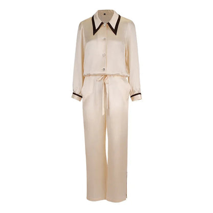 Contrast Silk Pajama Set Long-Sleeve Women's Sleepwear Loran